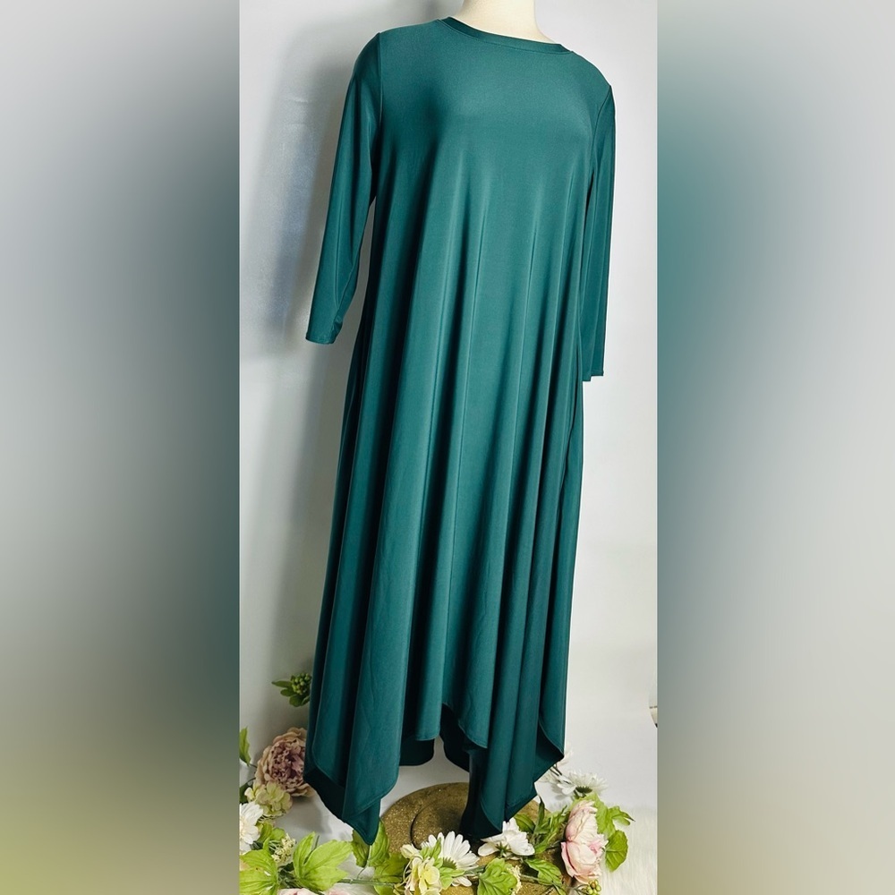 Teal Green Long Sleeve Maxi Dress with Sparkle Waist - Picture 5 of 6